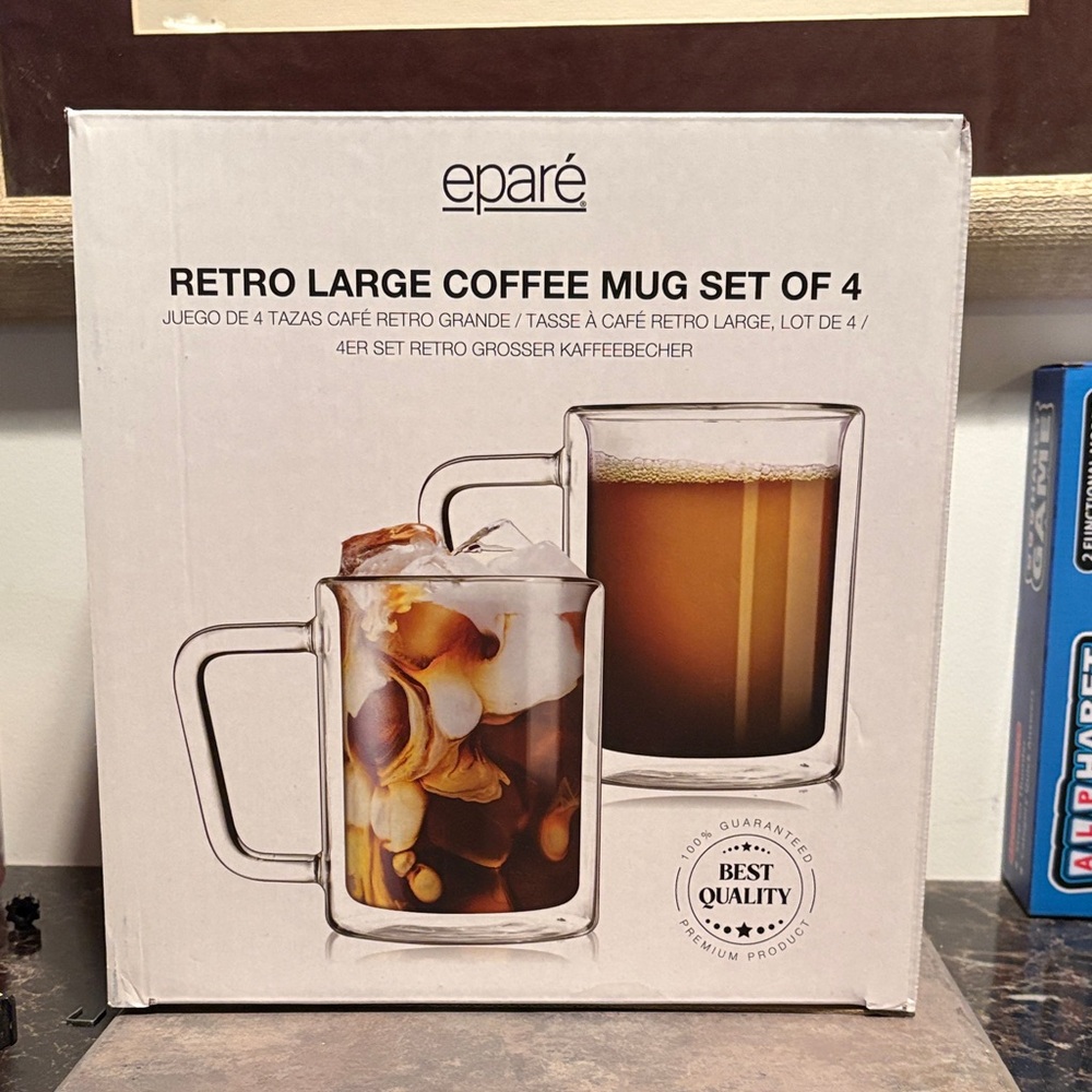eparé Clear Retro Large Glass Coffee Mug Set - Clear (Set of 4)